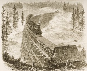 太平洋鉄道の架台橋、シエラネバダ、1870年、「アメリカンピクチャーズ」より
